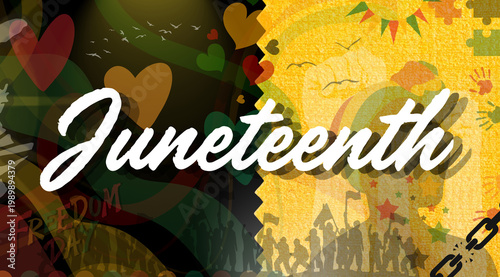 фотографія Juneteenth Freedom Day Celebration Background with Broken Chains and Unity Silho