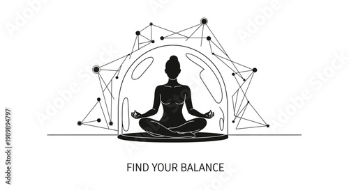 A silhouette of a person meditating in lotus position inside a protective digital dome.