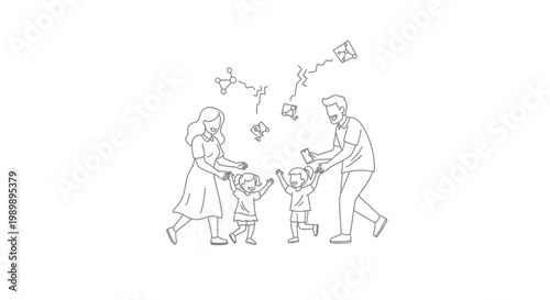 Happy family with two children playing together.