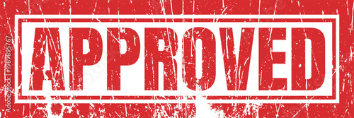 Approved stamp on a scratched red background.