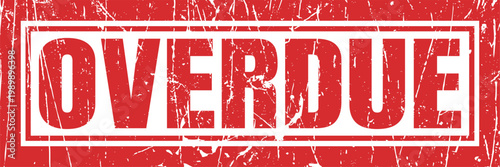 Overdue red rubber stamp icon isolated on white background with grunge texture and border.