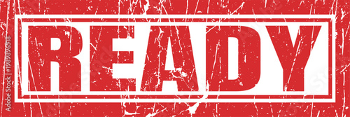 Ready red grunge stamp with white text sign for approval confirmation or endorsement.