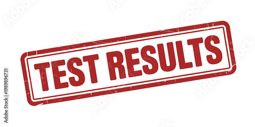 Red test results stamp on white background for approval or validation purposes