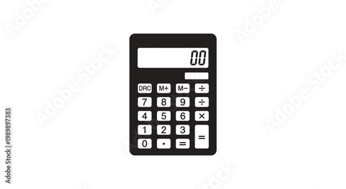 A dark calculator with a digital display shown as a bold silhouette