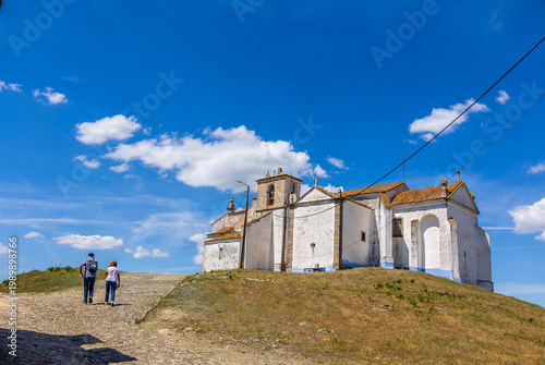 Church inside Arraiolos Castle, Alentejo Portugal – White and Blue Traditional Architecture in Historic Fortress