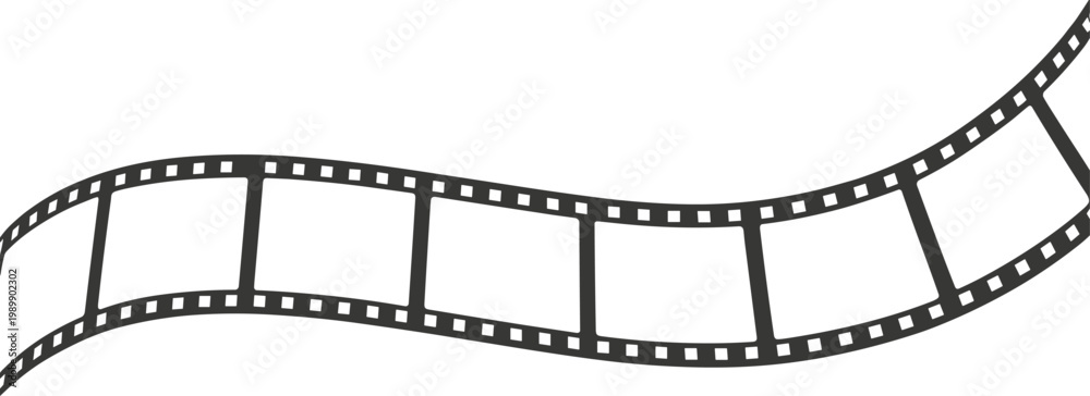 Fototapeta premium Wavy black and white strip of vintage film reel with empty frames movie cinema