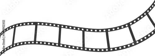 Wavy black and white strip of vintage film reel with empty frames movie cinema