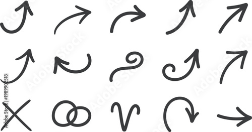 Hand Drawn Arrows and Symbols Collection on White Background direction pointer