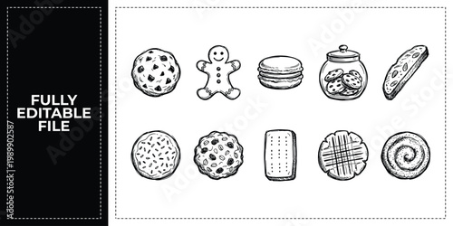 Hand Drawn Macarons Cookies and Sweet Jar Doodle Icon Set Sketch Vector Illustration EPS