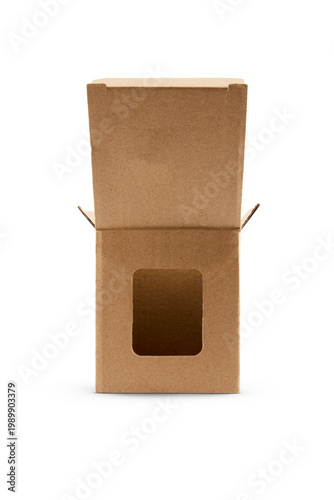 Brown cardboard boxes with a window isolated on white background