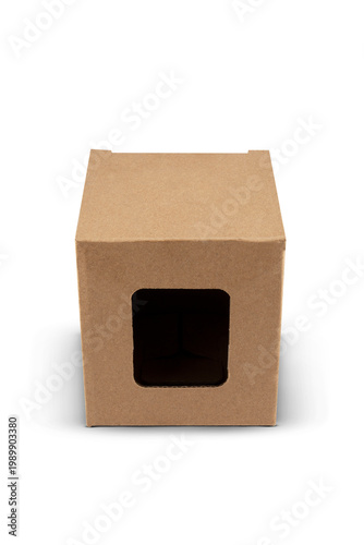 Brown cardboard boxes with a window isolated on white background