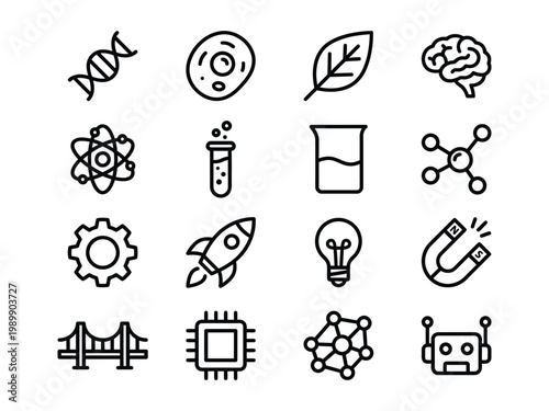 Scientific hand drawn icons for laboratory and research with test tube petri dish mortar pestle bunsen burner lab coat laboratory research illustration microscope thermometer molecule