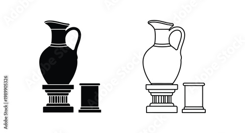 Ancient greek pottery depictions a black silhouette and white outline illustration