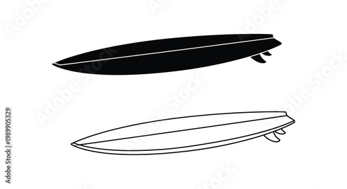 Two surfboard outlines one solid black and one white line a striking silhouette