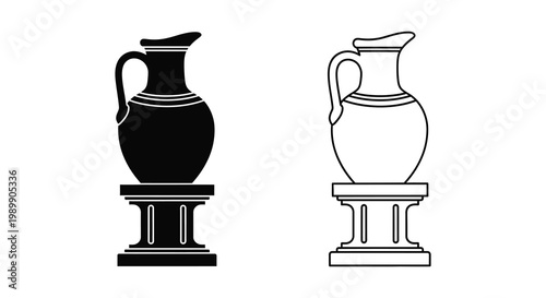 Two antique vases on pedestals one dark one light a striking silhouette