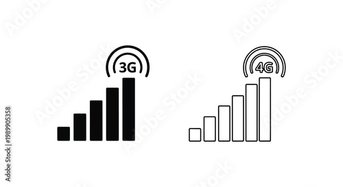 3g and 4g signal strength indicators depicted as a bold black silhouette