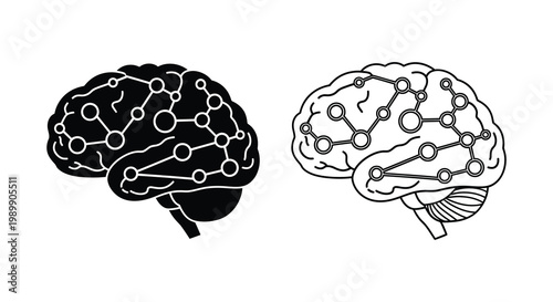 Human brain illustration with network connections showing a black silhouette