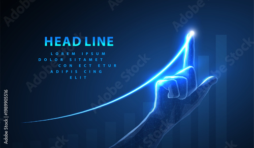 Growth. Rising success graph chart with a neon line. Upward trend, economy progress, company revenue, financial performance, lead manager, company growth, resulting analysis, sales increase concept.