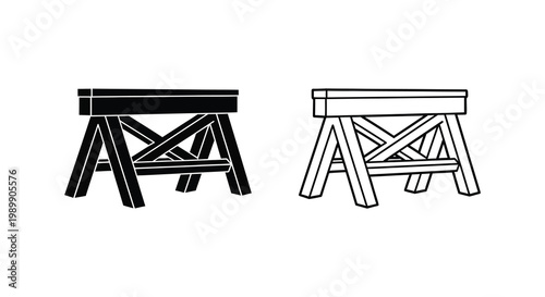 Two wooden stools depicted in contrasting black and white a striking silhouette