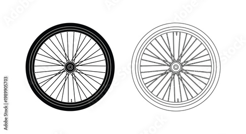 Bicycle wheel design comparison showing filled and outline versions silhouette
