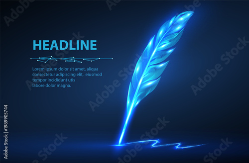 Digital feather. Automatic text generator, AI writing, artificial intelligence copywriter, digital letter, chatgpt storytelling, art technology concept