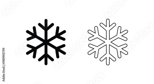 Two snowflake designs one filled and one outlined presented as a silhouette