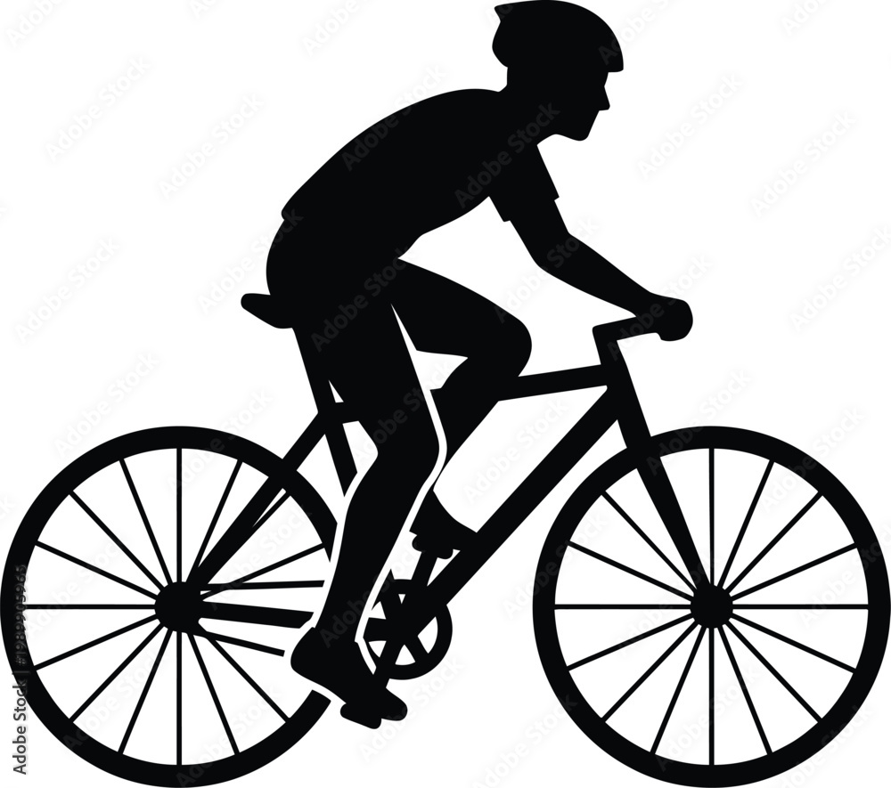 Fototapeta premium Vector illustration of a cyclist riding a bicycle with a helmet on