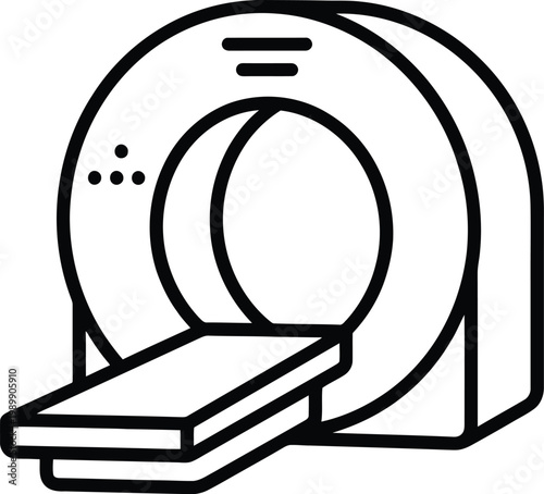 Medical CT scanner machine in a modern hospital setting for diagnostic imaging purposes with a patient bed