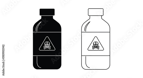 Two bottles displaying a skull and crossbones warning black and white silhouette