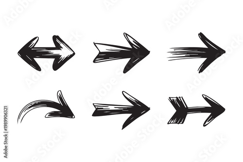 Set of doodle arrows and pointers in black and white hand drawn style for design