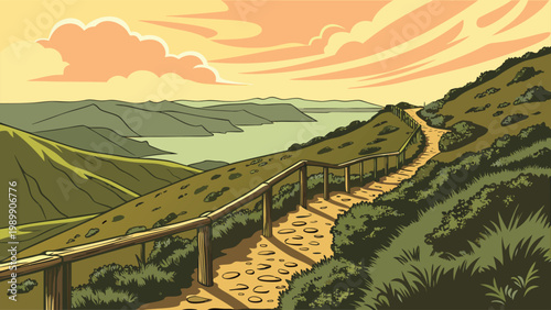 Landscape architecture and scenic nature collection, featuring urban parks, mountain vistas, and garden promenades, vector set.