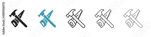 Hand saw and hammer vector icon logo or illustration