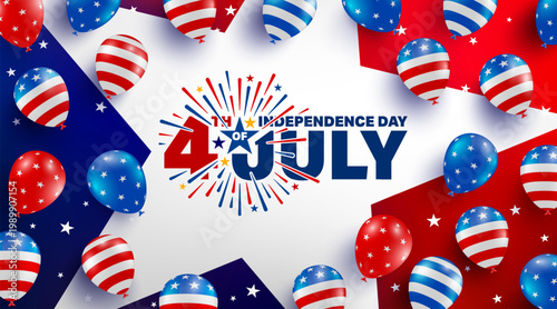 4th of July poster template.USA independence day celebration with American balloons flag.USA 4th of July promotion advertising banner template for Brochures,Poster or Banner.Vector illustration EPS 10