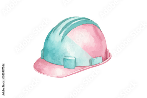 Watercolor pink and blue construction helmet illustration