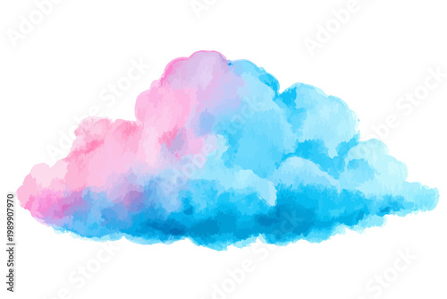 Colorful watercolor cloud with pink and blue hues on white background