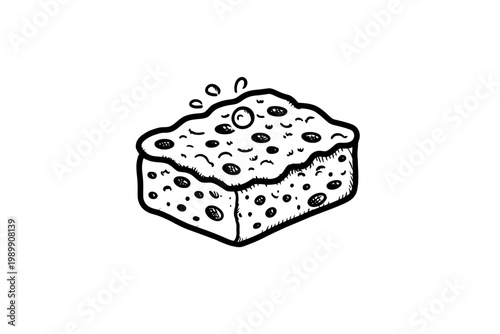 Black and white drawing of a sponge with splash detail