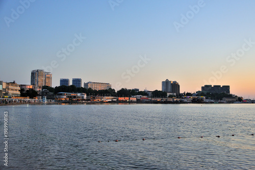 Beach in Anapa Bay at sunset.