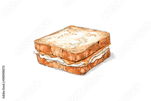 Delicious grilled cheese sandwich illustration on white background