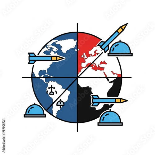 Global conflict and war concept with missiles targeting Earth.