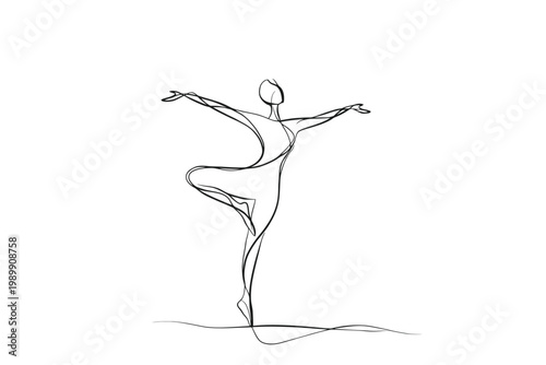 Minimalist line art of a graceful ballet dancer in arabesque pose