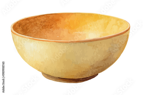 Hand-painted watercolor artwork of a rustic brown and beige ceramic bowl