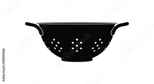 A stark black silhouette of a kitchen colander simple yet functional silhouette