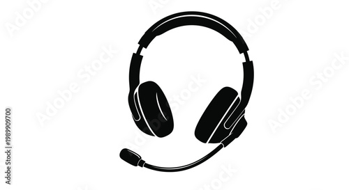 Black headphones with microphone a striking graphic silhouette