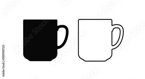 Two coffee mugs one solid black and one outlined in silhouette