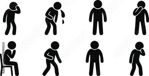 Vector icon set showing symptoms of human illness and medical health sickness conditions