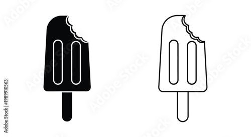 Two depictions of a bitten popsicle one solid and one outlined silhouette