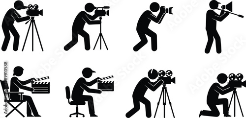 Vector Illustration of Filmmaking and Videography Production Crew Icons Set