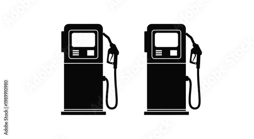 Two gas pumps in black minimalist design isolated on white silhouette