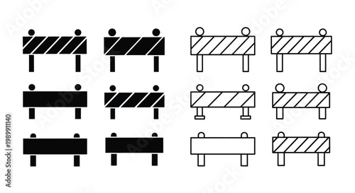 Road barrier icons in varying styles a bold black silhouette