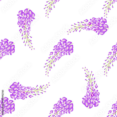 Purple wisteria flowers pattern isolated on transparent background